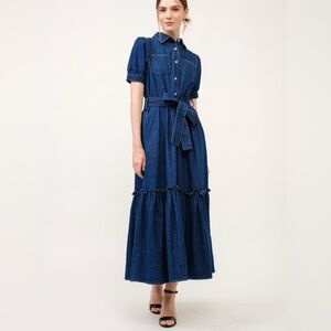 Elegant Blue Denim Maxi Dress